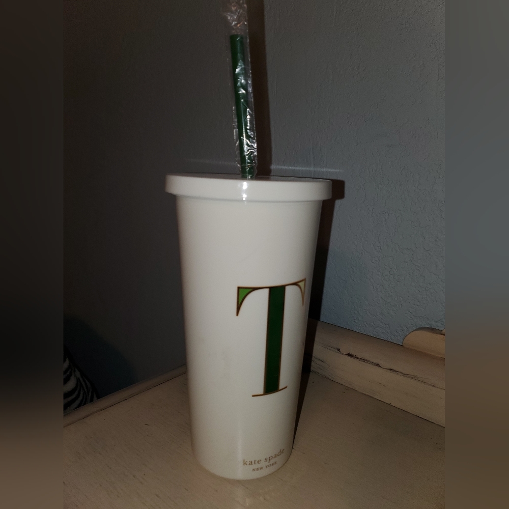 Kate Spade initial T insulated tumbler cup with reusable straw